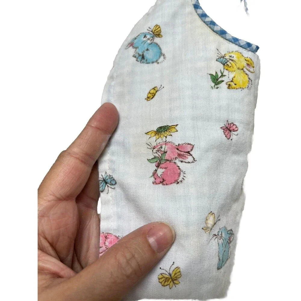Vtg Pair Hand Cross-Stitched Baby Bibs Quilted Infant Toddler Gingham Boat Bear